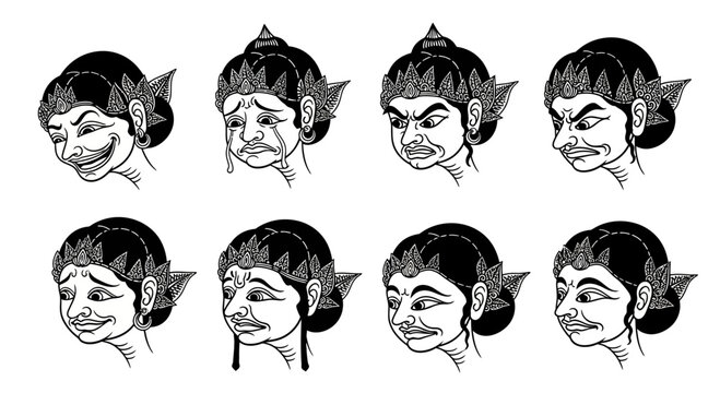 Javanese Wayang Puppet Characters Expressing Diverse Emotions.