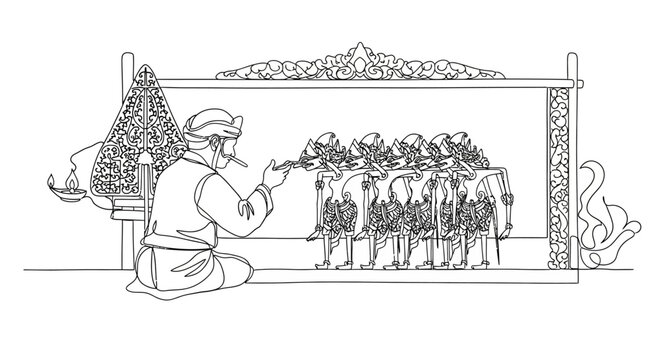 Traditional Indonesian Wayang Kulit Puppet Master Performing.