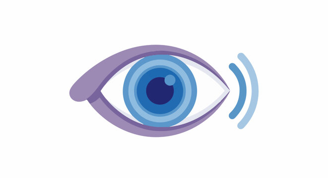 Abstract eye with concentric blue rings and radiating waves