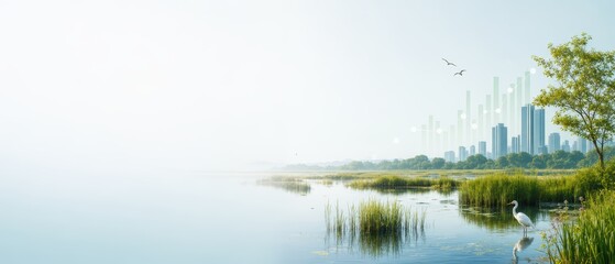 Fototapeta premium Nature's positive growth in business landscape a serene view of urban development and natural harmony