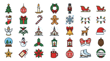Obraz premium Christmas Icons Set: Festive Symbols and Decorations for Holidays