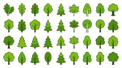 Fototapeta premium Collection of green tree icons in simple vector style