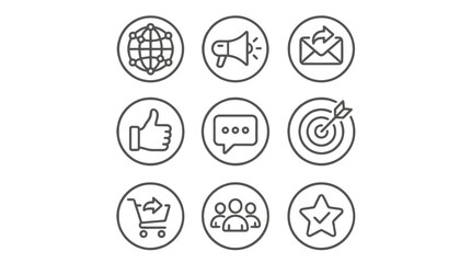 Fototapeta premium Set of media and web line icons in circular outline style
