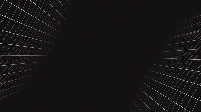 Glowing white grid lines tunnel vision on black background. 4k video