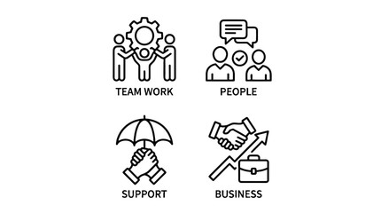 Fototapeta premium Teamwork and business line icons set on white background