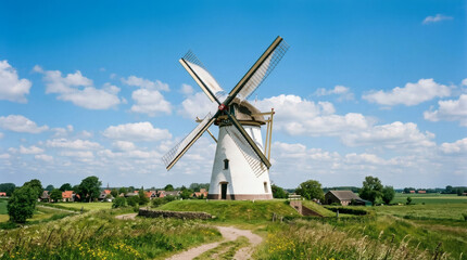 Fototapeta premium Traditional Dutch windmill in rural landscape