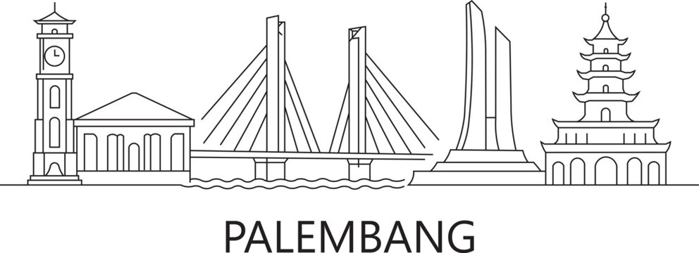 Palembang skyline features iconic landmarks and bridges