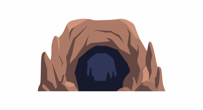 Dark cavern entrance framed by rough, earthy brown rock formations