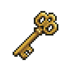 Obraz premium Pixel Art Golden Key Vector Illustration for Retro Game Asset