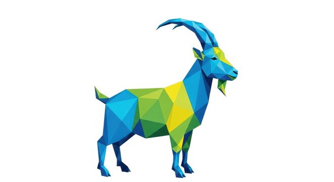 Low Poly Geometric Goat Illustration Isolated on White Background - Colorful Mountain Ibex Vector Art