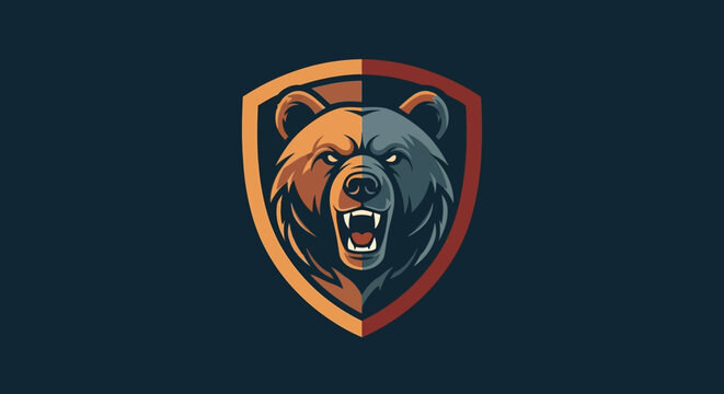 Fierce Bear Head Emblem - Aggressive Animal Shield Logo Icon