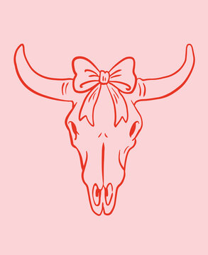 Bull skull last rodeo line art on the pink isolated background.