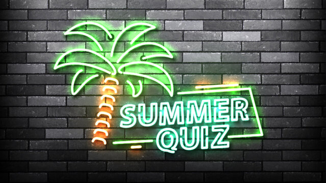 Vector Summer Quiz neon sign isolated on wall background.