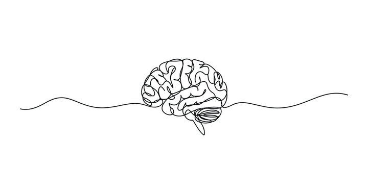 Minimalist human brain drawing made with one continuous line art style Vector, illustration