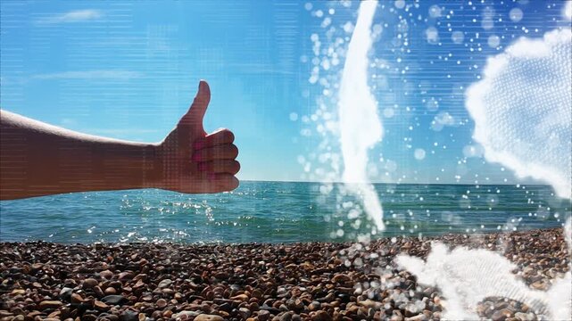 Thumb up like gesture cheerful happiness mental wellbeing nature concept