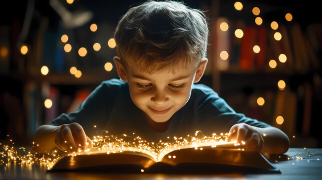 A Boy Reading a Magical Book