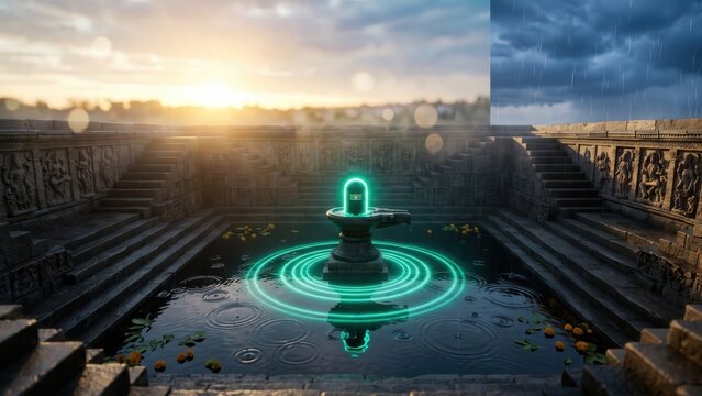 Sacred Kund Shivling Background &ndash; Monsoon Spiritual Reflection