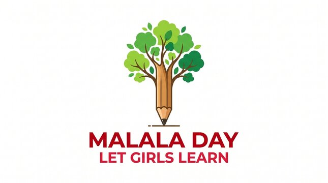 Malala day let girls learn logo with tree and pencil on white background