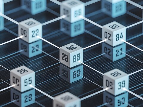 3d digital dice cubes showing numbers in a grid layout