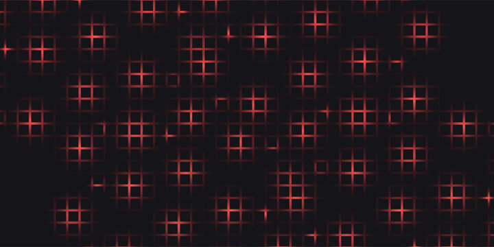 Hexagon game background with glowing red honeycomb grid on black surface. Abstract geometric pattern of connected cells for futuristic interface design. Digital technology bg with luminous edges.