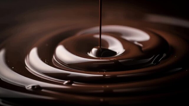 Rich velvety chocolate cascading and swirling with mesmerizing patterns for delicious dessert and baking