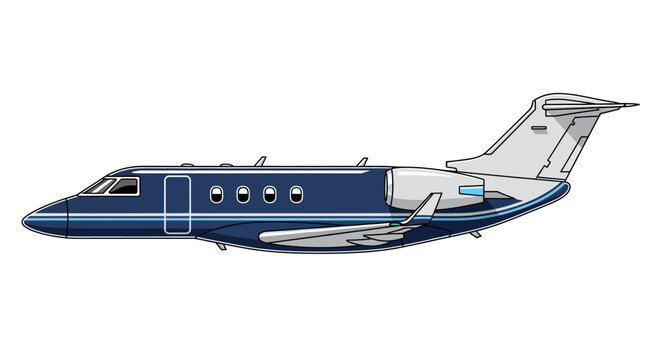 Modern private jet cartoon illustration on white background