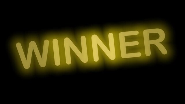 Glowing Gold Neon Banner 'WINNER' Seamless Loop with Clear Background, Ideal for Giveaways and Contest Announcements
