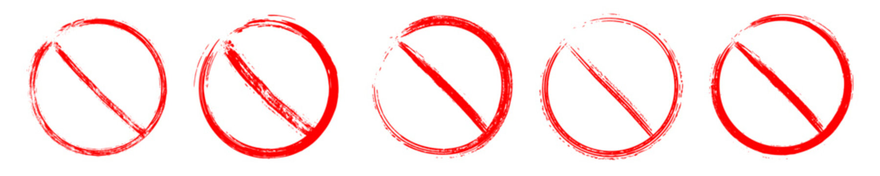 Grunge red prohibite, do not enter, restriction sign. Crossed circle as a warning stop symbol. Hand drawn refusing icon. Vector illustration