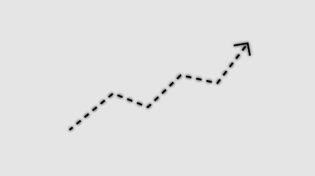 Business growth arrow dotted line animation on green background. dotted line graph arrow, dashed arrow pointing upwards, showing growth and progress. success, development and economic growth concept