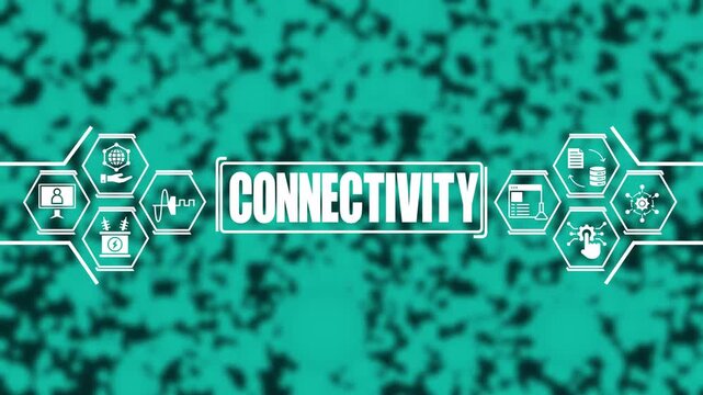 Digital connectivity concept with hexagonal technology and network interface on teal background, for business and, it communication presentations