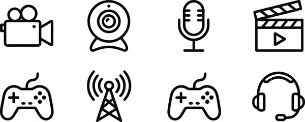 Black line icons of video recording and gaming © NasimaAktar