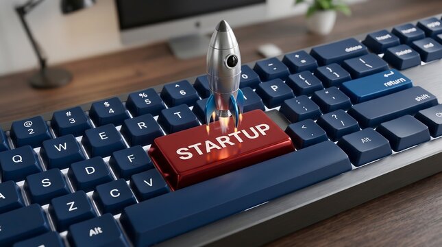 Startup business concept with enter key on computer keyboard close-up