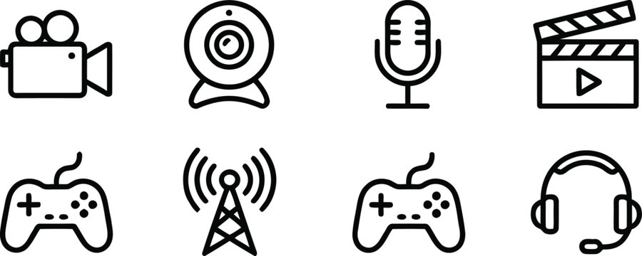Black line icons of video recording and gaming