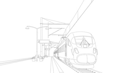 Fototapeta premium Train Traveling on Railway Tracks.