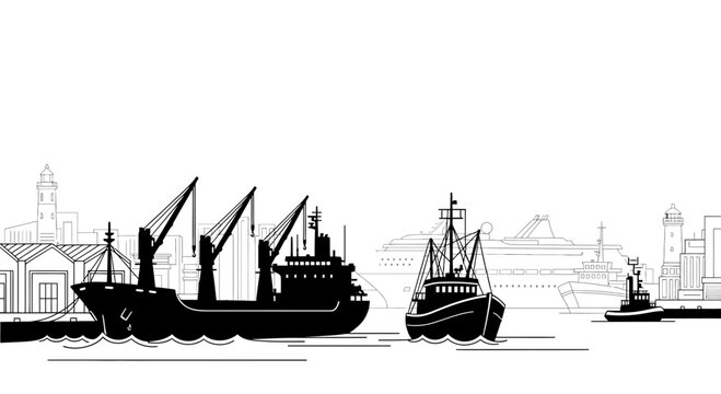 Large cargo ships in the harbor.