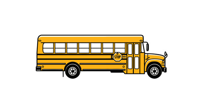 Yellow School Bus Side View Illustration.
