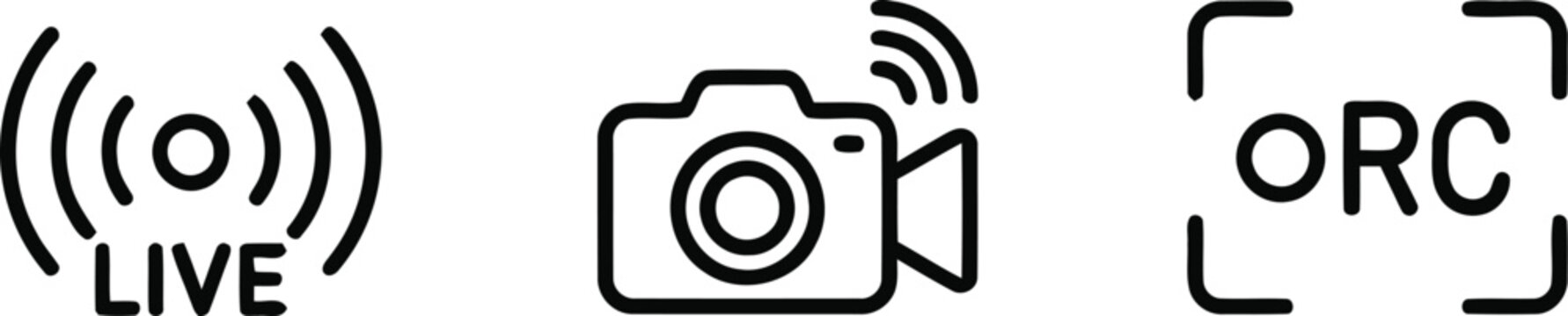 Black line icons for live streaming and camera