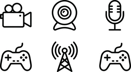 Black line icons of media and gaming © Md. Musaddik Rahman