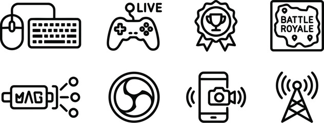 Black line icons for gaming and technology © NasimaAktar