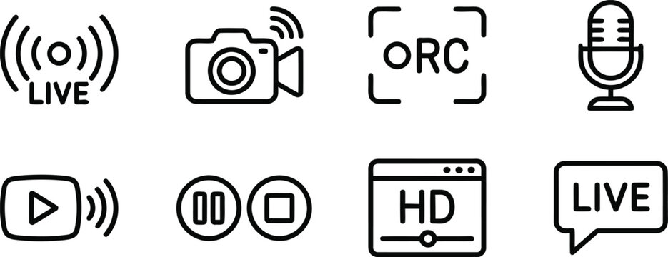 Black line icons for live streaming and video recording