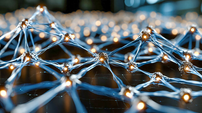 Macro glow of blue LED lights forming a network