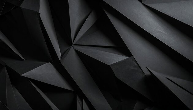 Dark, textured geometric abstraction with sharp edges and dramatic shadows creating depth