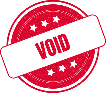 Red round vintage stamp with the word void and white star icons on white surface