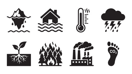 Fototapeta premium Climate Change and Environmental Impact Icon Collection