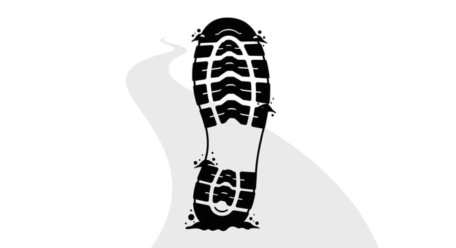 Single black boot print with detailed sole pattern.