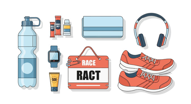 Essential Gear for a Marathon Runner Flat Lay Illustration.