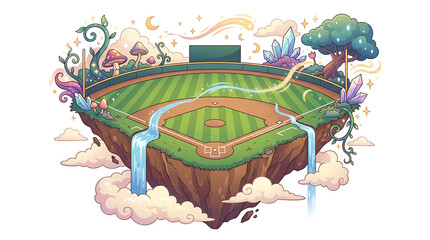 Naklejka premium Isometric Fantasy Floating Island Baseball Field Vector