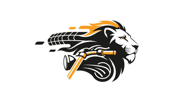 Lion Motorcycle Emblem - Speed, Power, and Freedom Abstract Design