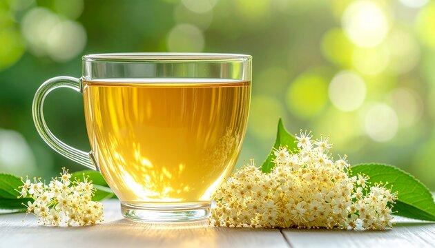 Duftender Holunderbl&uuml;tentee mit frischen Bl&uuml;ten