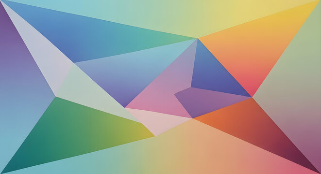 Abstract geometric gradient background with colorful triangular facets and soft lighting